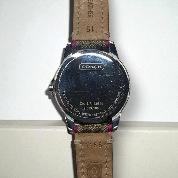 Coach Women's Boyfriend Watch Signature Logo Dial & Pink/Khaki Leather Strap - Picture 6 of 14